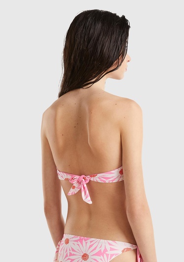  Kadın Pembe Mix Tamamı Desenli Arkadan Bağlamalı Straplez Bikini Üstü