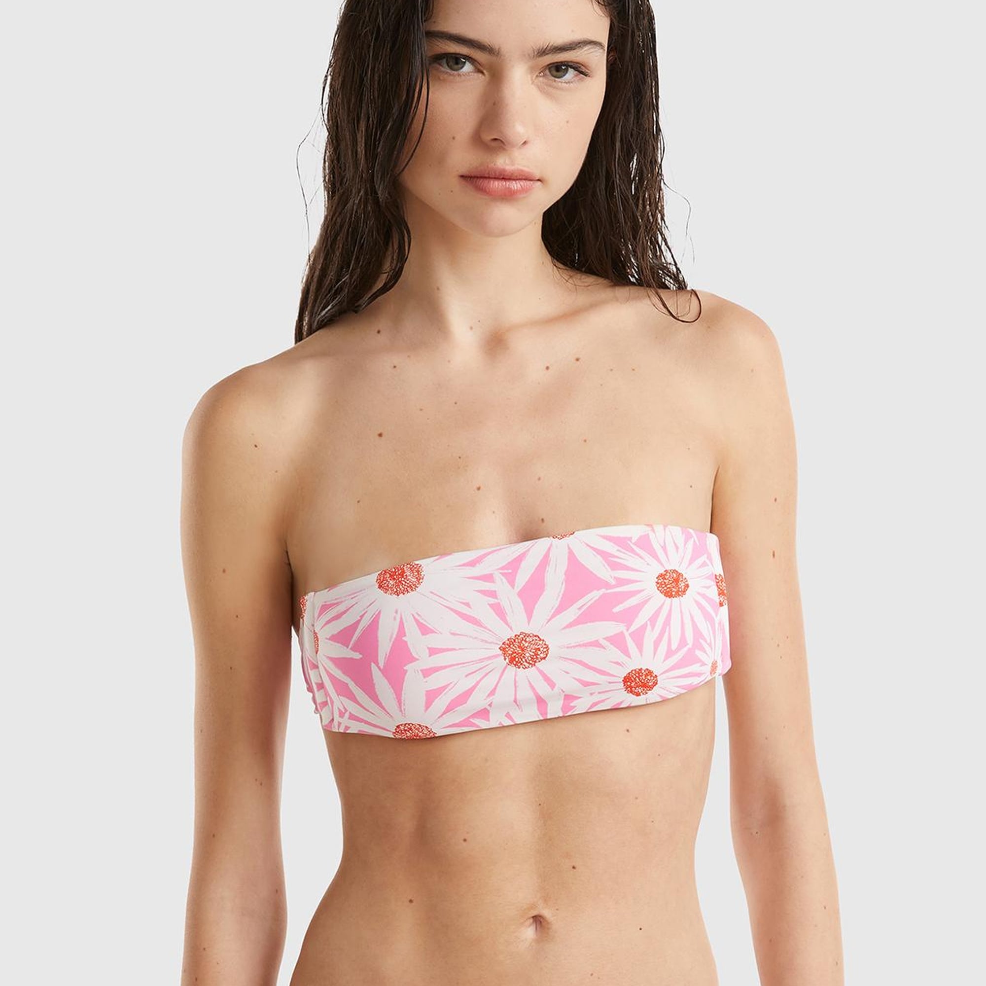 Kadın Pembe Mix Tamamı Desenli Arkadan Bağlamalı Straplez Bikini Üstü