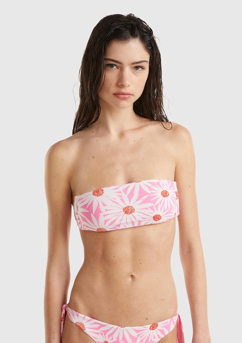  Kadın Pembe Mix Tamamı Desenli Arkadan Bağlamalı Straplez Bikini Üstü