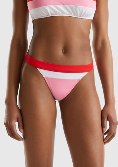  Kadın Pembe Mix Renk Bloklu Brezilya Modeli Normal Bel Bikini Altı