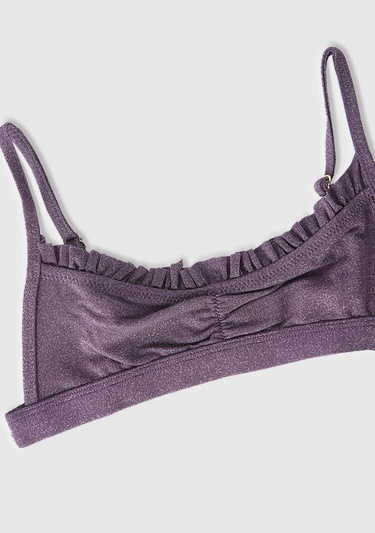  Kız Çocuk Mor Mix Tek Renk Ayarlanabilir Askılı Fırfırlı Bikini