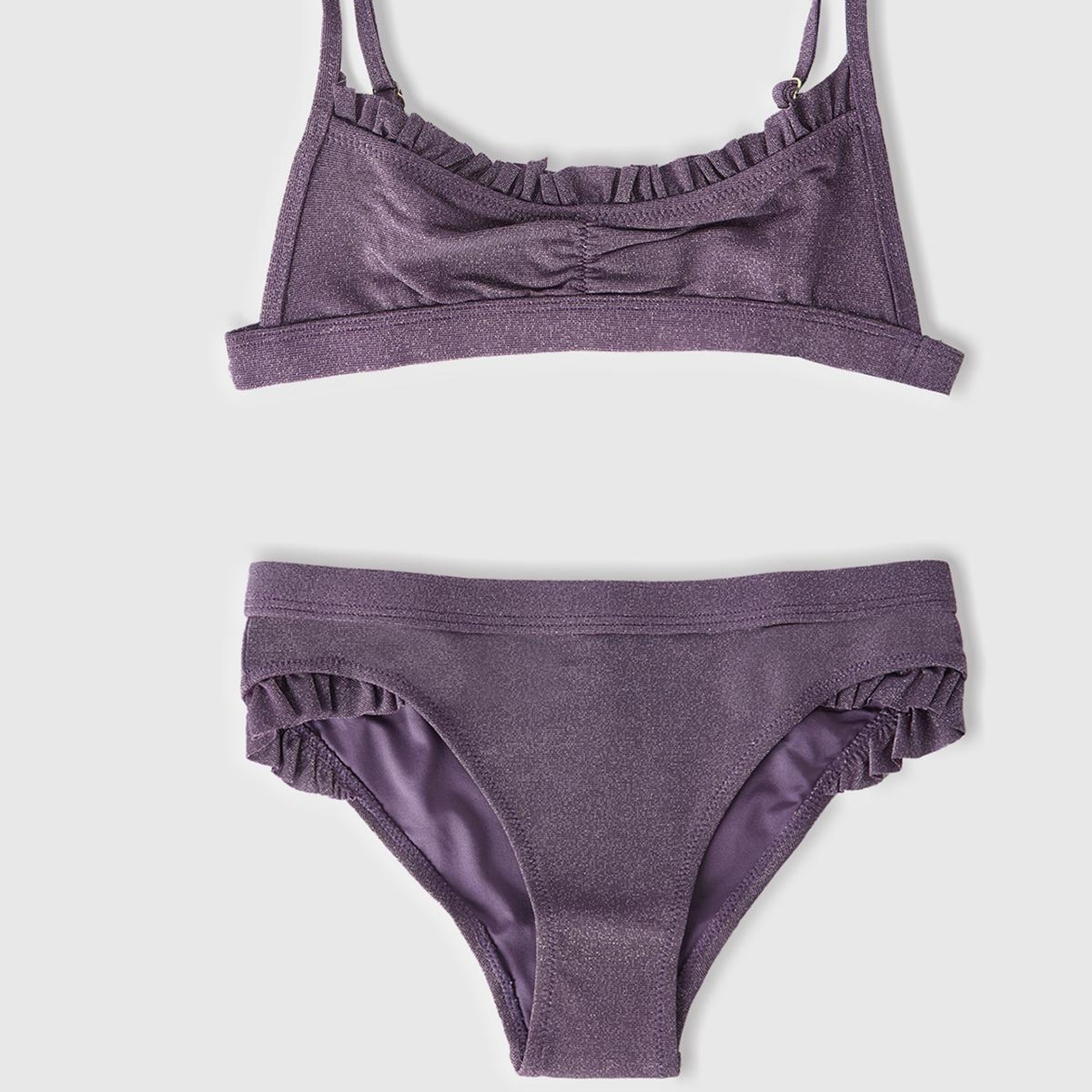 Kız Çocuk Mor Mix Tek Renk Ayarlanabilir Askılı Fırfırlı Bikini