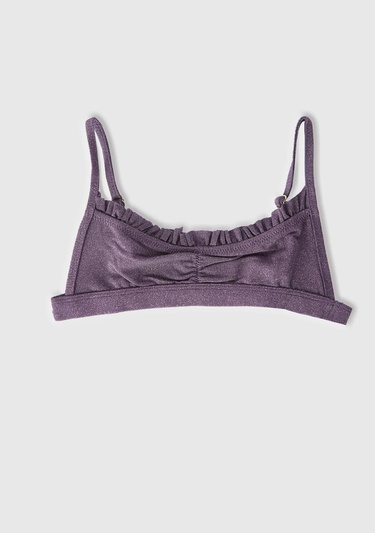  Kız Çocuk Mor Mix Tek Renk Ayarlanabilir Askılı Fırfırlı Bikini