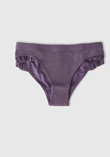  Kız Çocuk Mor Mix Tek Renk Ayarlanabilir Askılı Fırfırlı Bikini