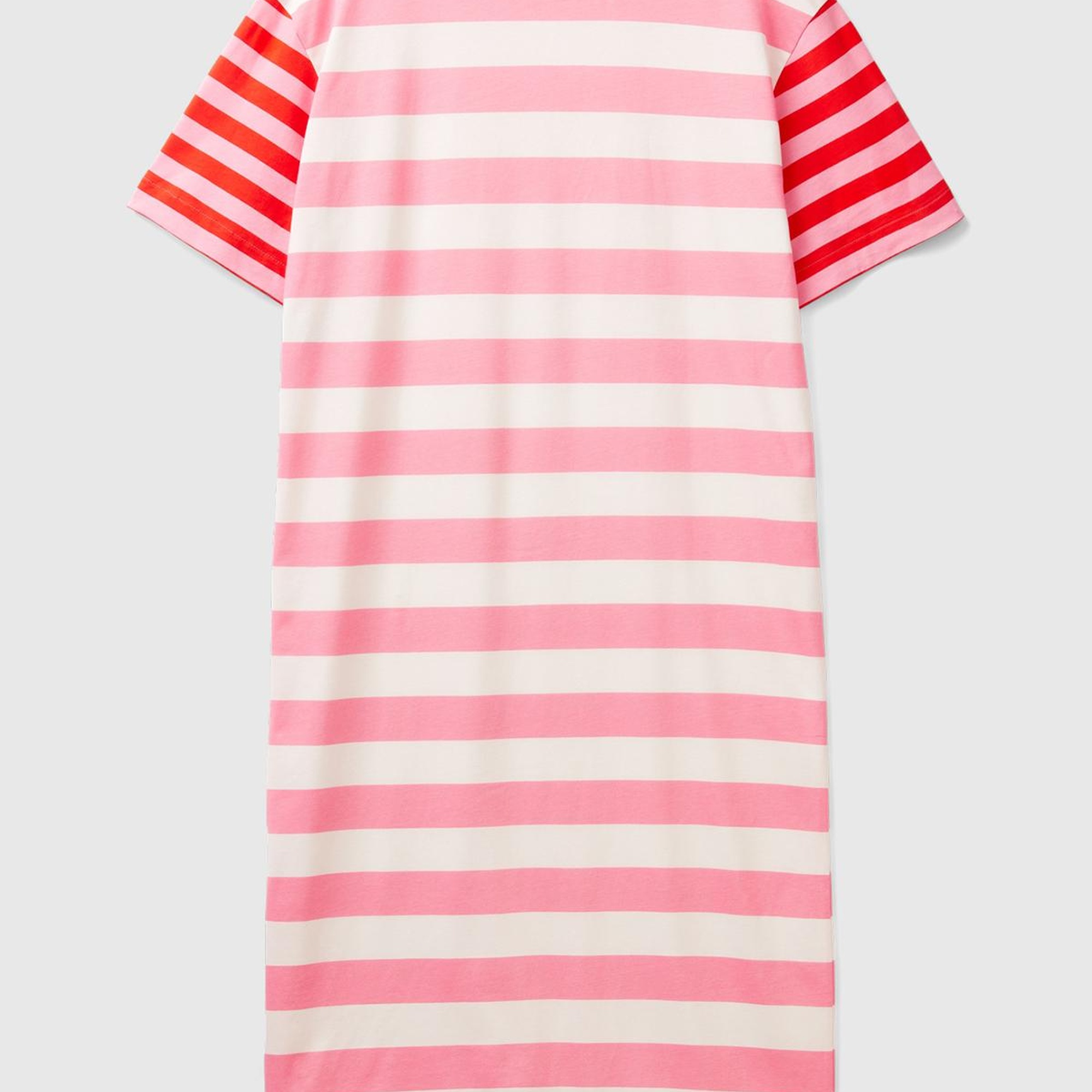 Kadın Pembe Mix %100 Pamuk Çizgili Yanı Yırtmaçlı Bisiklet Yaka Elbise