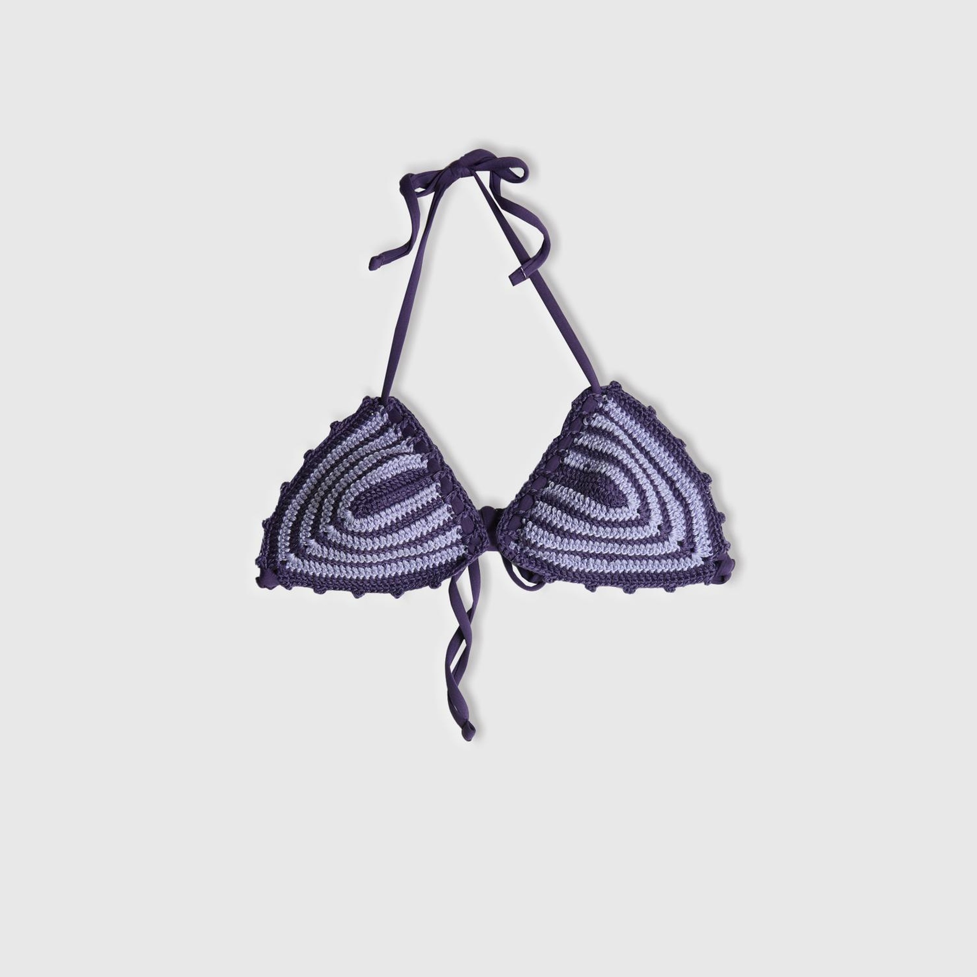 Kadın Lila Mix Örgü Motifli Boyundan Bağlamalı Triko Bikini Üstü