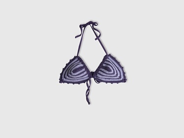  Kadın Lila Mix Örgü Motifli Boyundan Bağlamalı Triko Bikini Üstü
