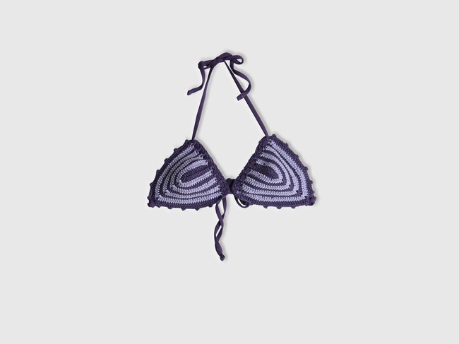  Kadın Lila Mix Örgü Motifli Boyundan Bağlamalı Triko Bikini Üstü