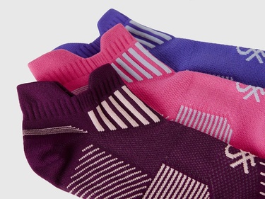  Unisex Mor Mix Kontrast Renk Detaylı 3'lü Kısa Çorap Seti