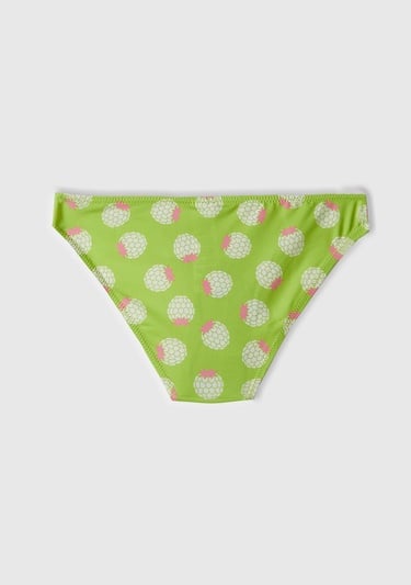  Kız Çocuk Neon Yeşil Tamamı Desenli Göğsü Fırfırlı Tek Omuzlu Bikini Takımı