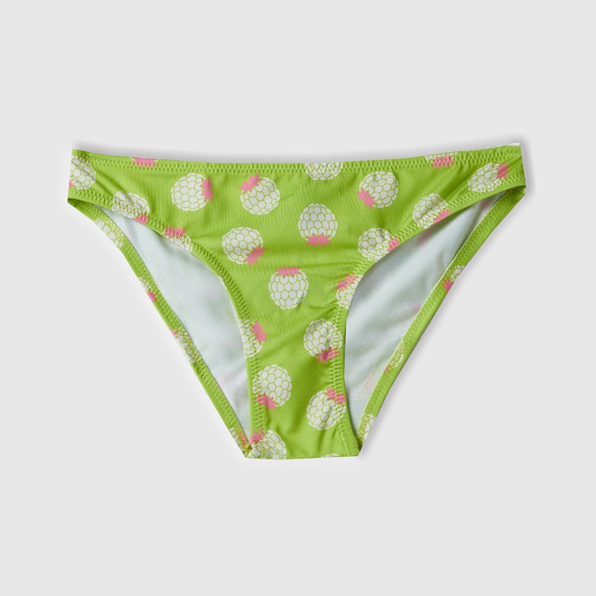 Kız Çocuk Neon Yeşil Tamamı Desenli Göğsü Fırfırlı Tek Omuzlu Bikini Takımı