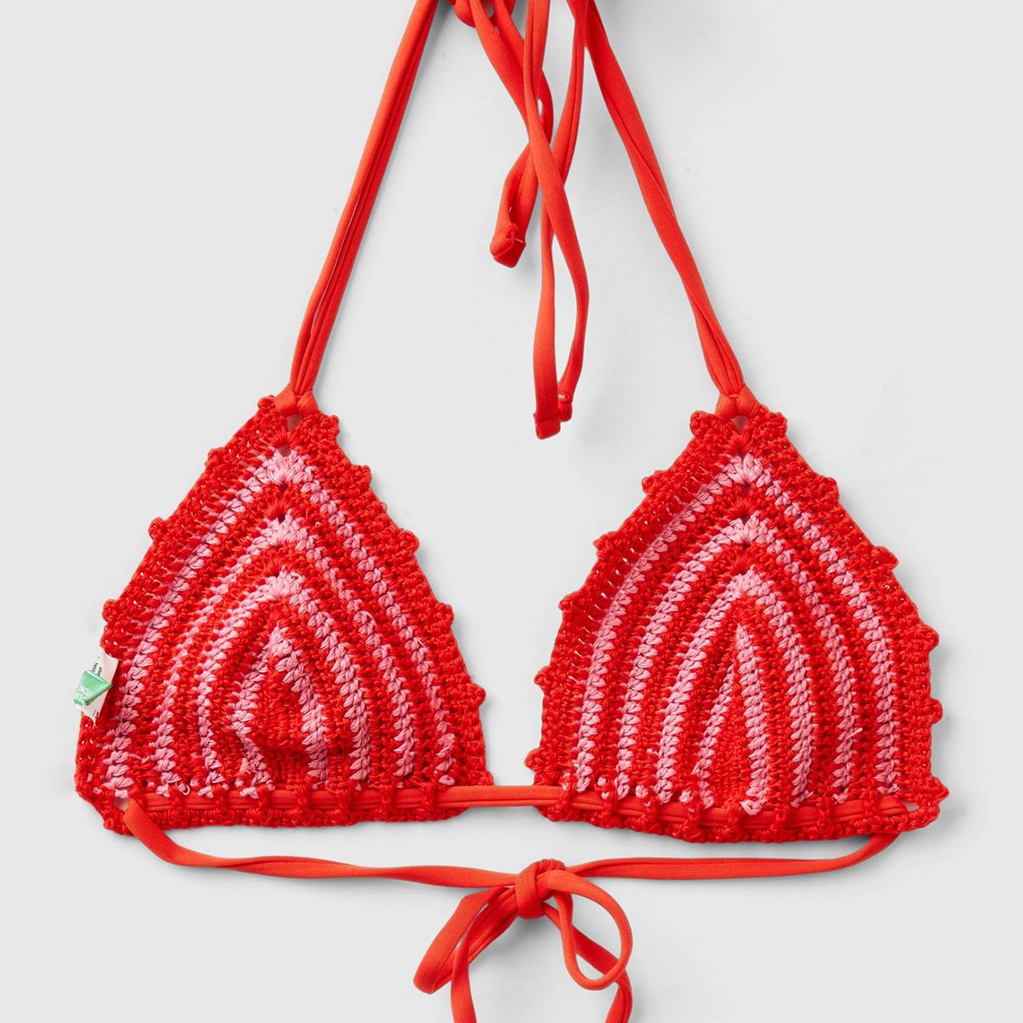 Kadın Kırmızı Mix Örgü Motifli Boyundan Bağlamalı Triko Bikini Üstü