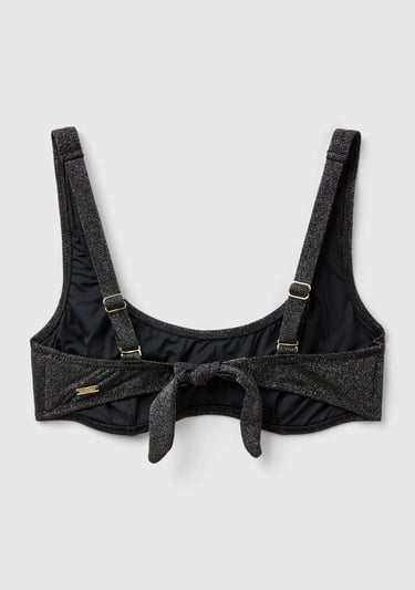  Kadın Siyah Kenarı Logo İşlemeli Ayarlanabilir Askılı Bikini Üstü