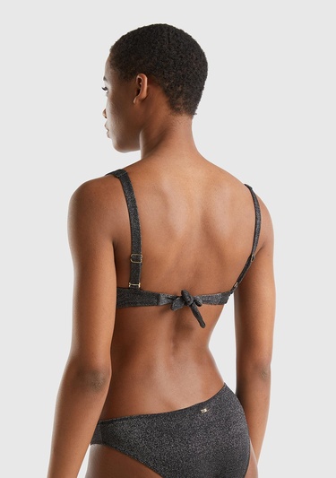  Kadın Siyah Kenarı Logo İşlemeli Ayarlanabilir Askılı Bikini Üstü