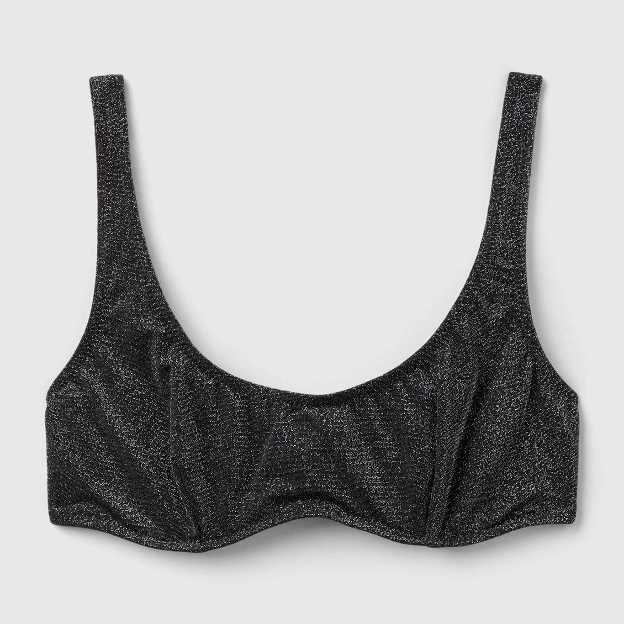 Kadın Siyah Kenarı Logo İşlemeli Ayarlanabilir Askılı Bikini Üstü