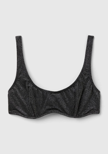  Kadın Siyah Kenarı Logo İşlemeli Ayarlanabilir Askılı Bikini Üstü