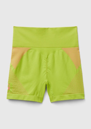  Kadın Neon Yeşil Kenarı Logo İşlemeli Çok Renkli Dikişsiz Mini Spor Taytı