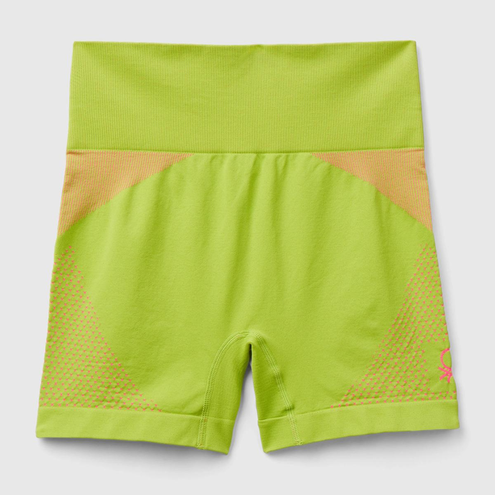 Kadın Neon Yeşil Kenarı Logo İşlemeli Çok Renkli Dikişsiz Mini Spor Taytı