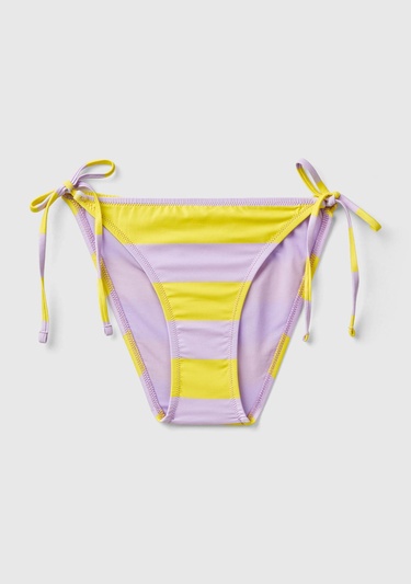  Kadın Sarı Mix Renk Bloklu Kenardan Bağlamalı Brezilya Model Bikini Altı