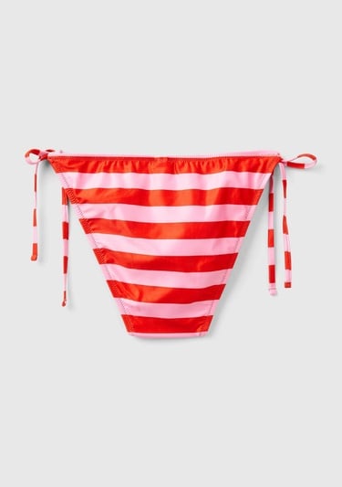  Kadın Kırmızı Mix Renk Bloklu Kenardan Bağlamalı Brezilya Model Bikini Altı