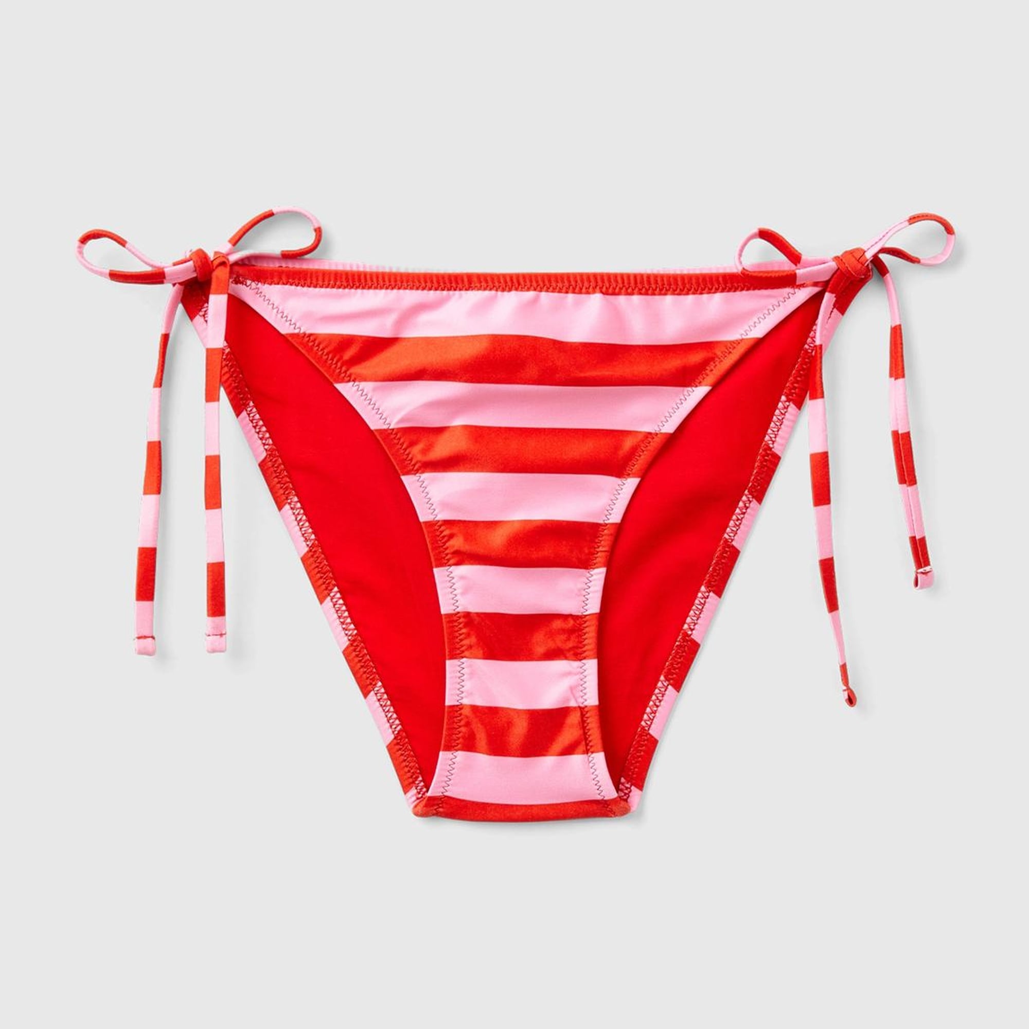 Kadın Kırmızı Mix Renk Bloklu Kenardan Bağlamalı Brezilya Model Bikini Altı