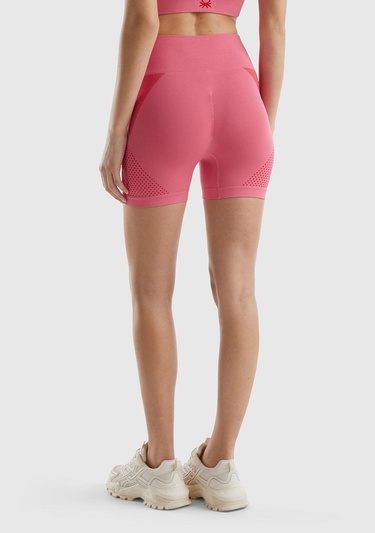  Kadın Pembe Kenarı Logo İşlemeli Çok Renkli Dikişsiz Mini Spor Taytı