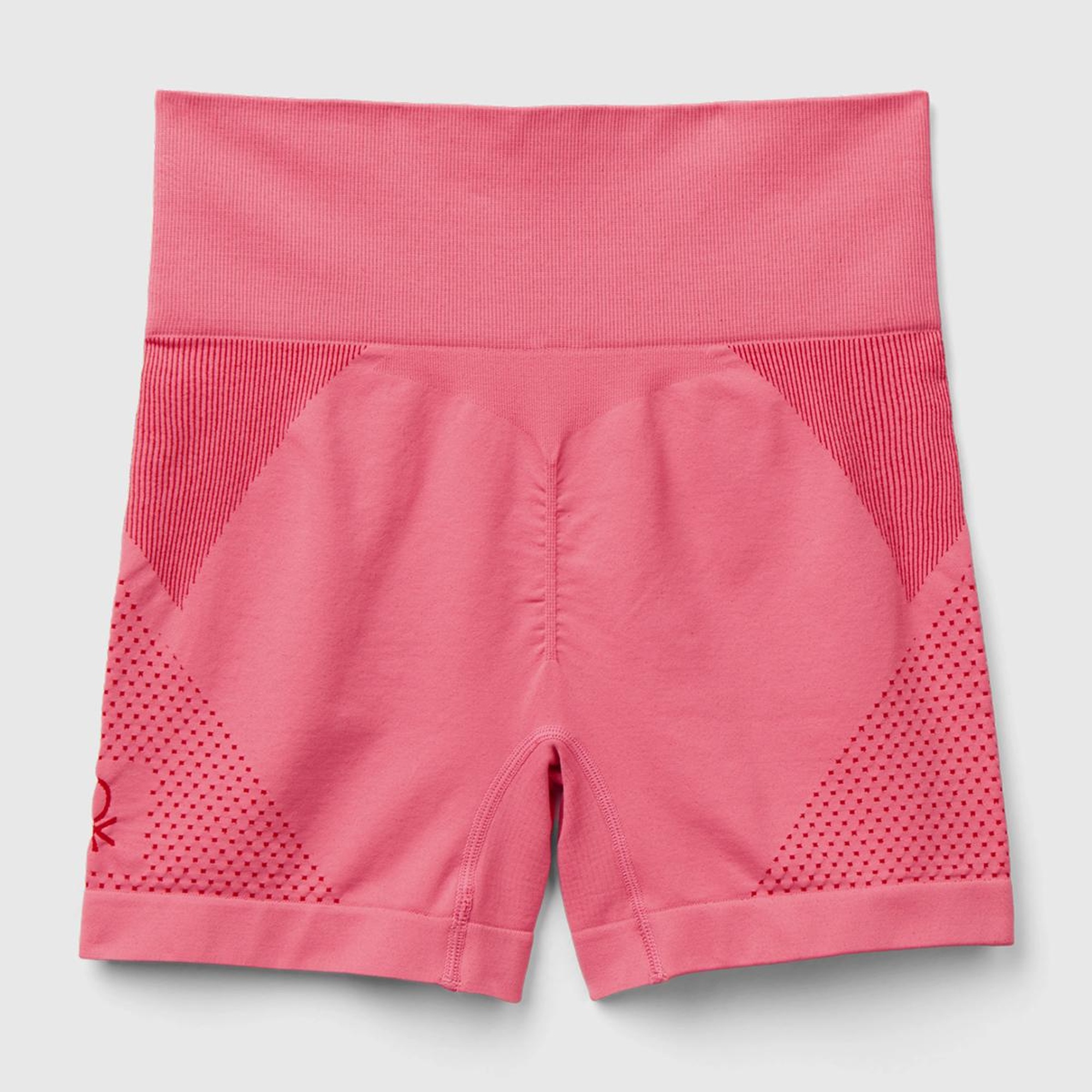 Kadın Pembe Kenarı Logo İşlemeli Çok Renkli Dikişsiz Mini Spor Taytı