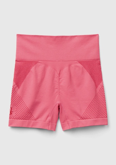  Kadın Pembe Kenarı Logo İşlemeli Çok Renkli Dikişsiz Mini Spor Taytı