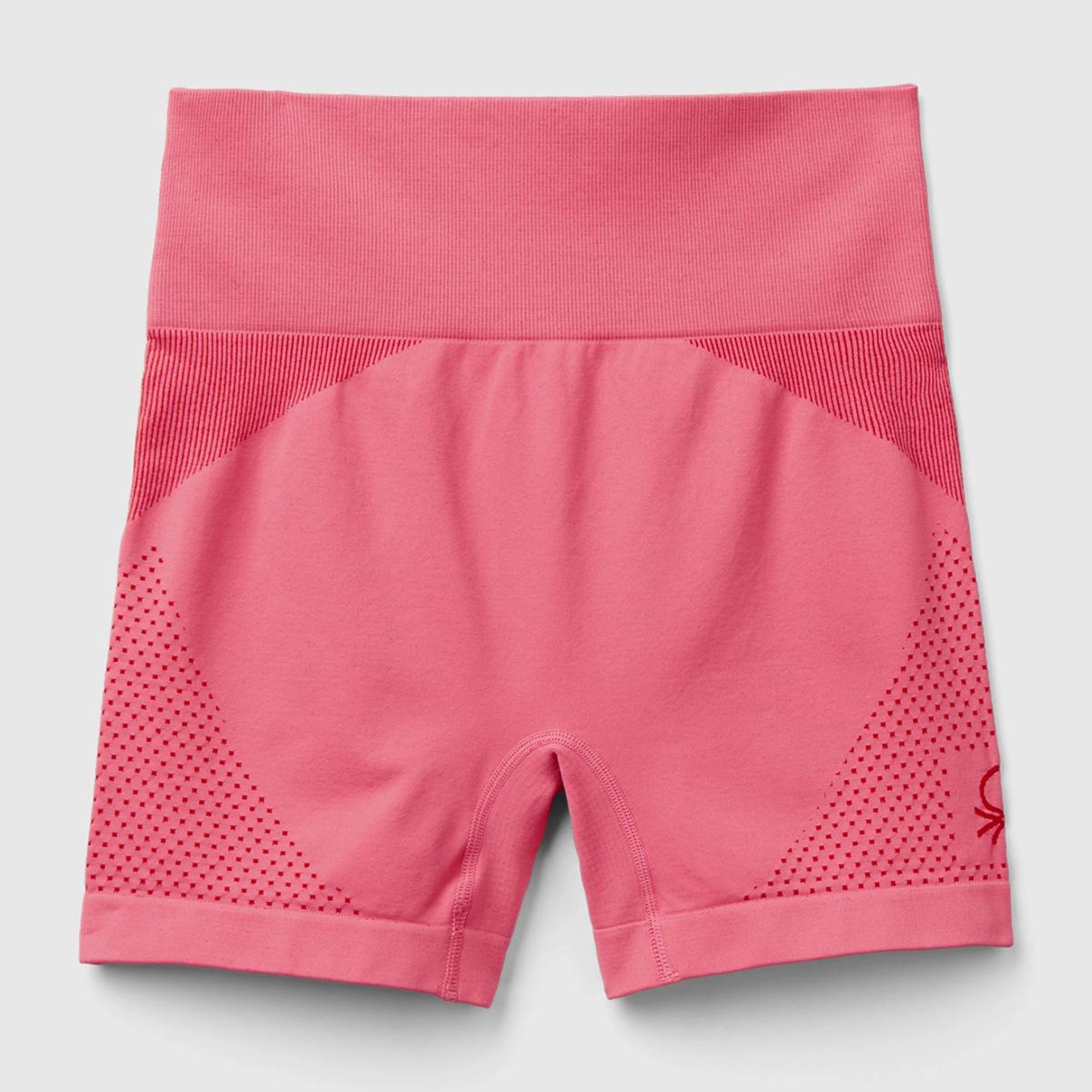 Kadın Pembe Kenarı Logo İşlemeli Çok Renkli Dikişsiz Mini Spor Taytı