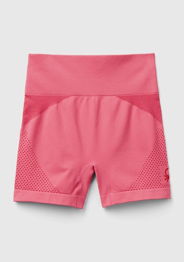  Kadın Pembe Kenarı Logo İşlemeli Çok Renkli Dikişsiz Mini Spor Taytı