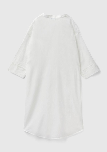  Kadın Krem %100 Pamuk Önü Düğmeli Hakim Yaka Gömlek Elbise