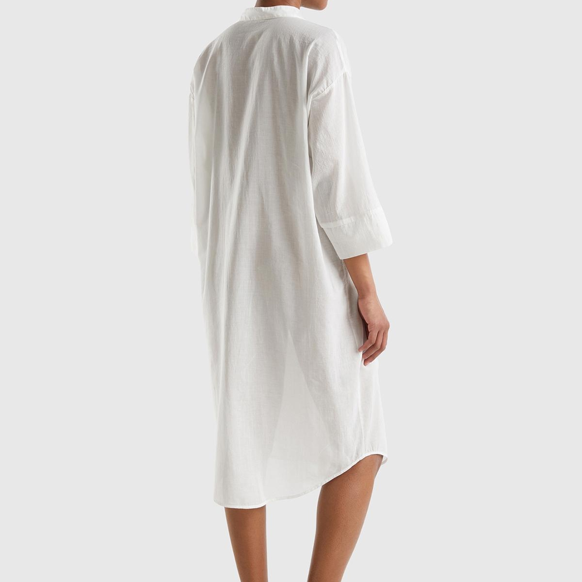 Kadın Krem %100 Pamuk Önü Düğmeli Hakim Yaka Gömlek Elbise