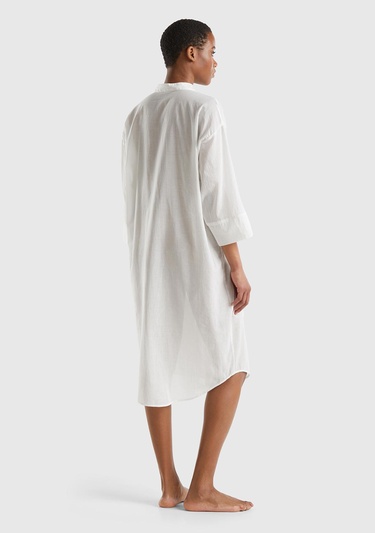  Kadın Krem %100 Pamuk Önü Düğmeli Hakim Yaka Gömlek Elbise