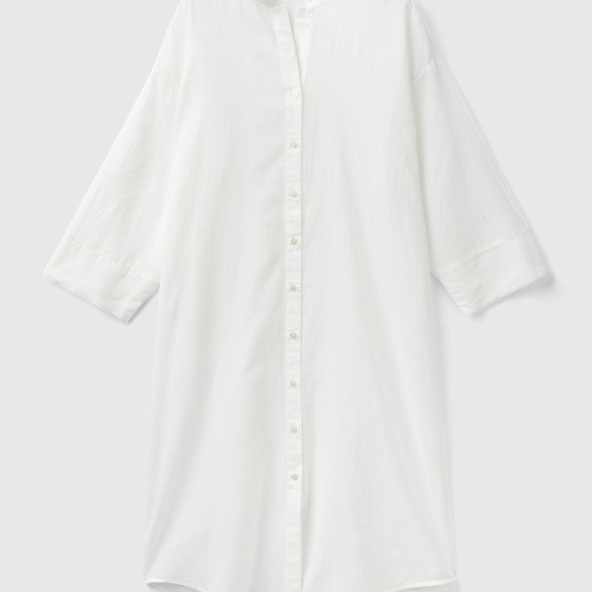 Kadın Krem %100 Pamuk Önü Düğmeli Hakim Yaka Gömlek Elbise