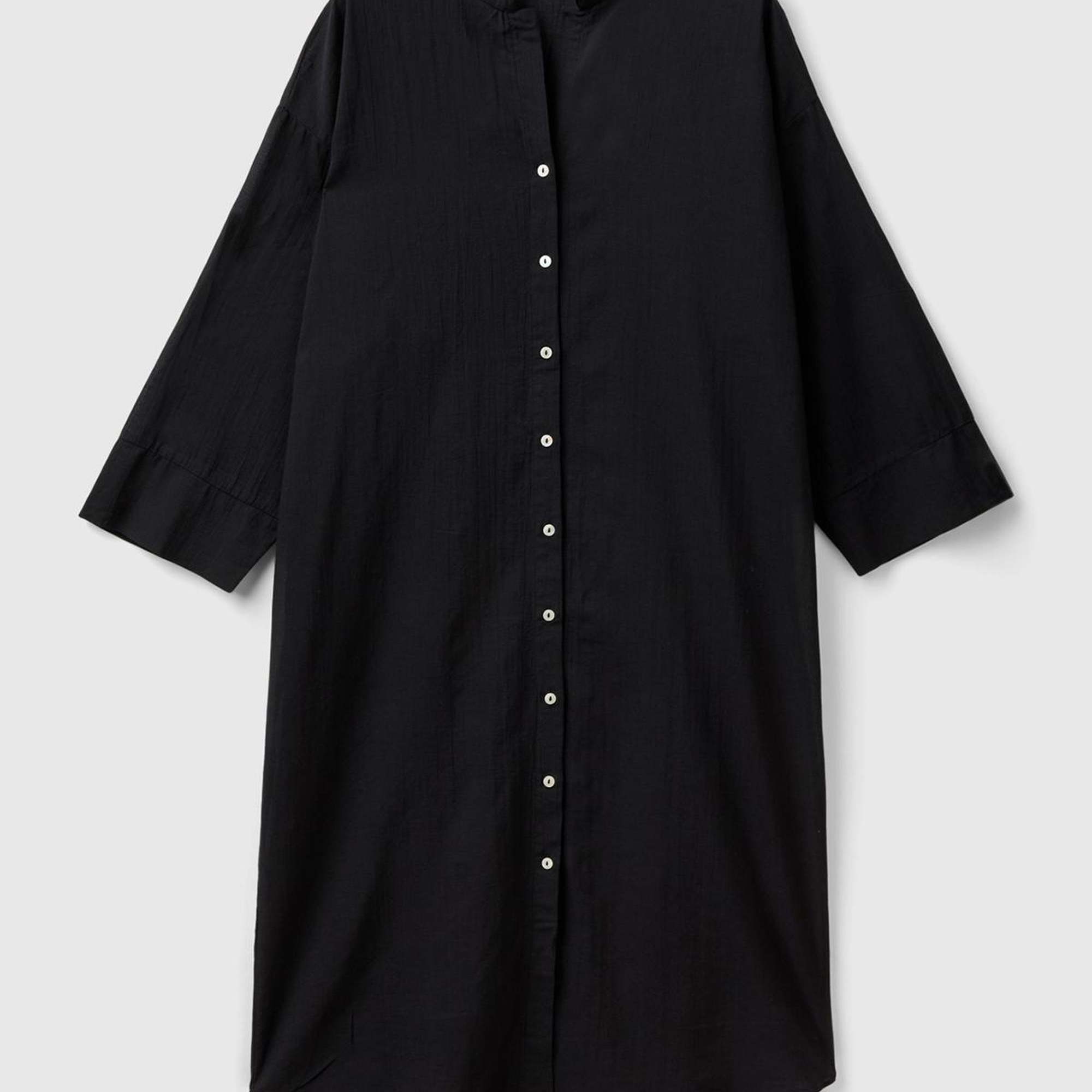 Kadın Siyah %100 Pamuk Önü Düğmeli Hakim Yaka Gömlek Elbise