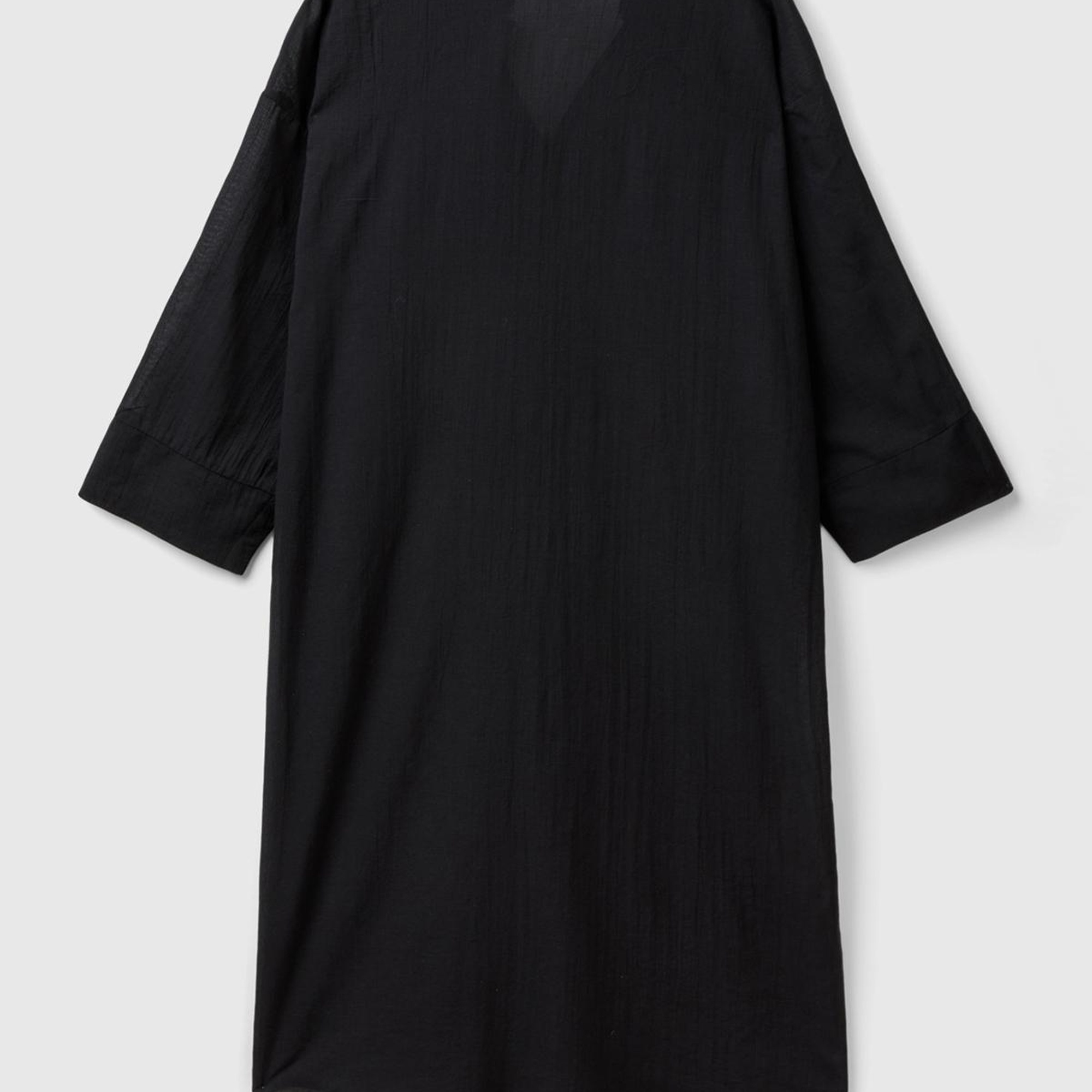 Kadın Siyah %100 Pamuk Önü Düğmeli Hakim Yaka Gömlek Elbise