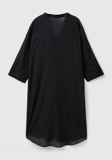  Kadın Siyah %100 Pamuk Önü Düğmeli Hakim Yaka Gömlek Elbise