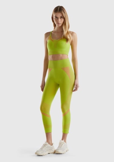  Kadın Neon Yeşil Çok Renkli Dikişsiz Uzun Spor Taytı