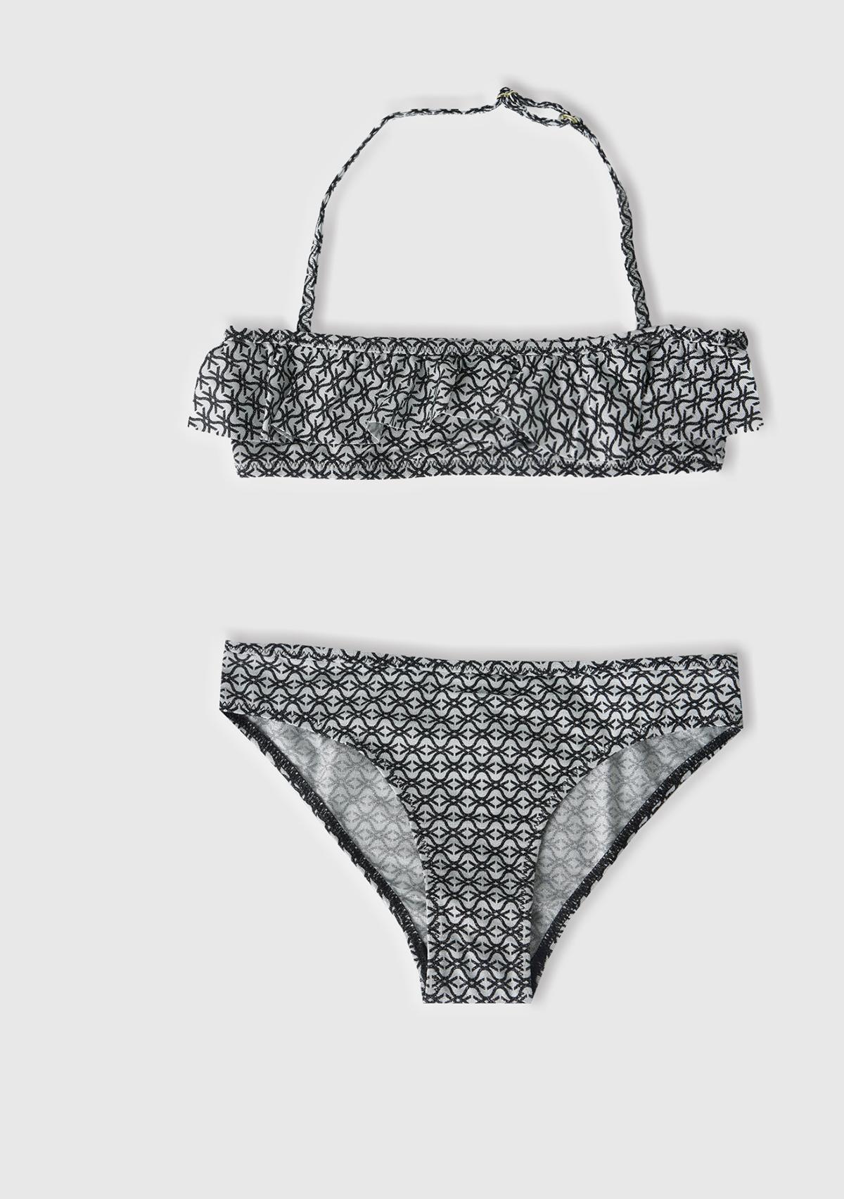  Kız Çocuk Mix Tamamı Desenli Fırfırlı Boyundan Bağlamalı Bikini Takımı