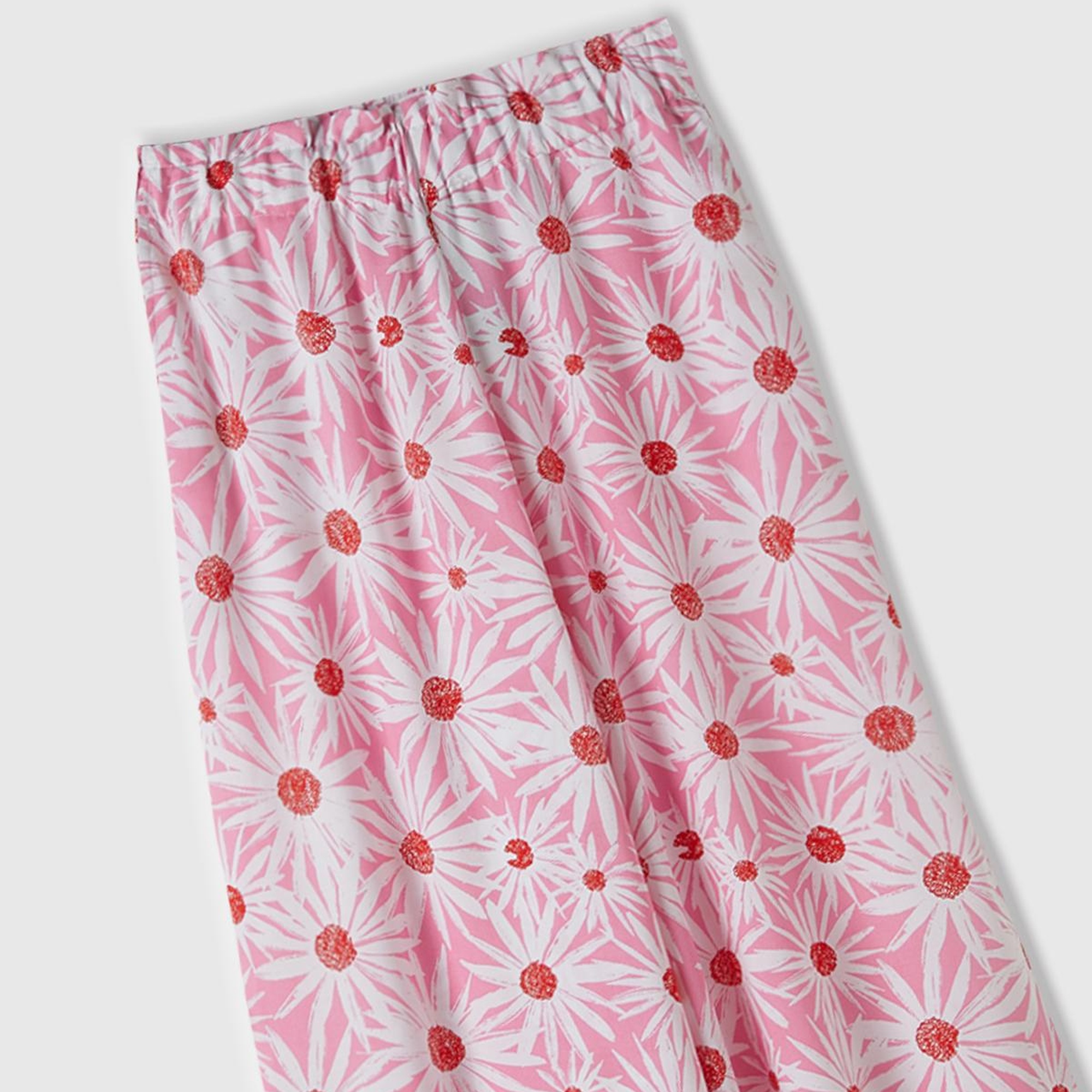 Kadın Pembe Mix %100 Viskoz Tamamı Desenli Beli Büzgülü Geniş Paça Pantolon