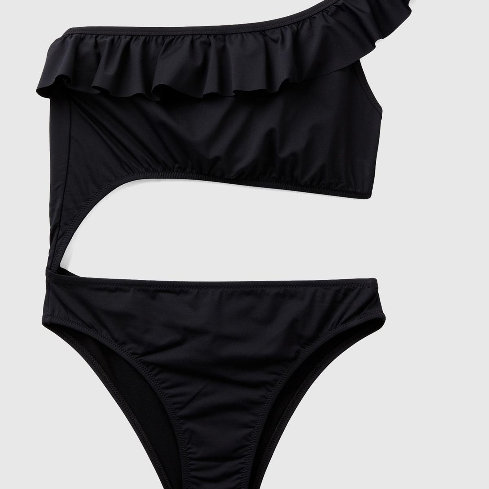 Kadın Siyah Göğsü Fırfır Detaylı Arkadan Bağlamalı Trikini