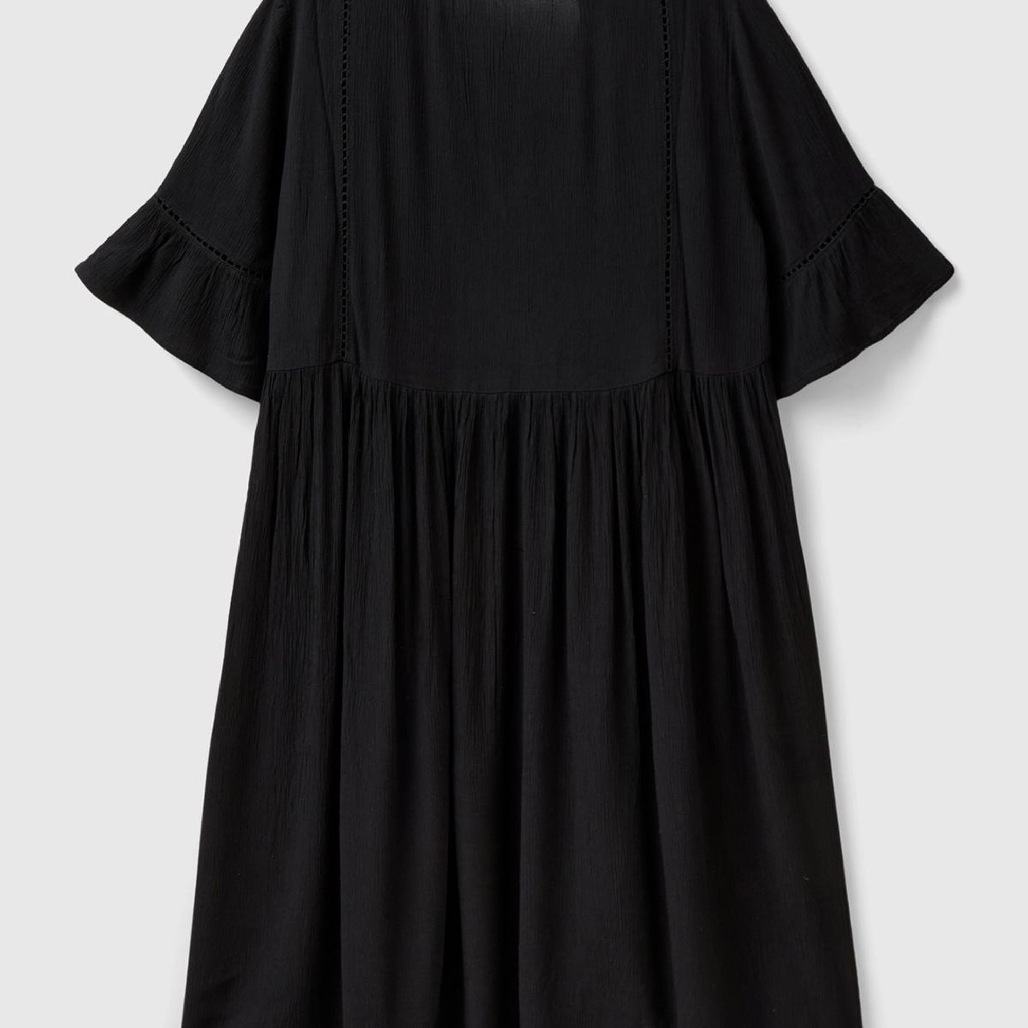 Kadın Siyah %100 Viskoz Kolları Fırfırlı Derin V Yaka Kısa Elbise