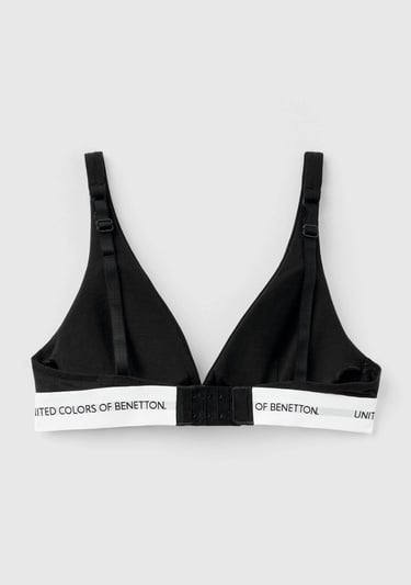  Kadın Siyah Pamuk Karışımlı Göğüs Altı Parlak Logo Baskılı Üçgen Sütyen