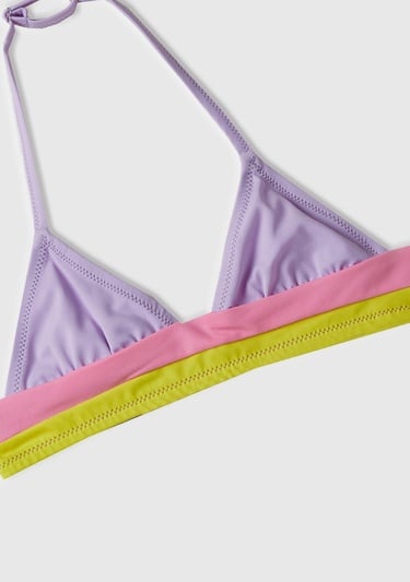  Kız Çocuk Lila Mix Renk Bloklu Üçgen Kesim Bikini Takımı