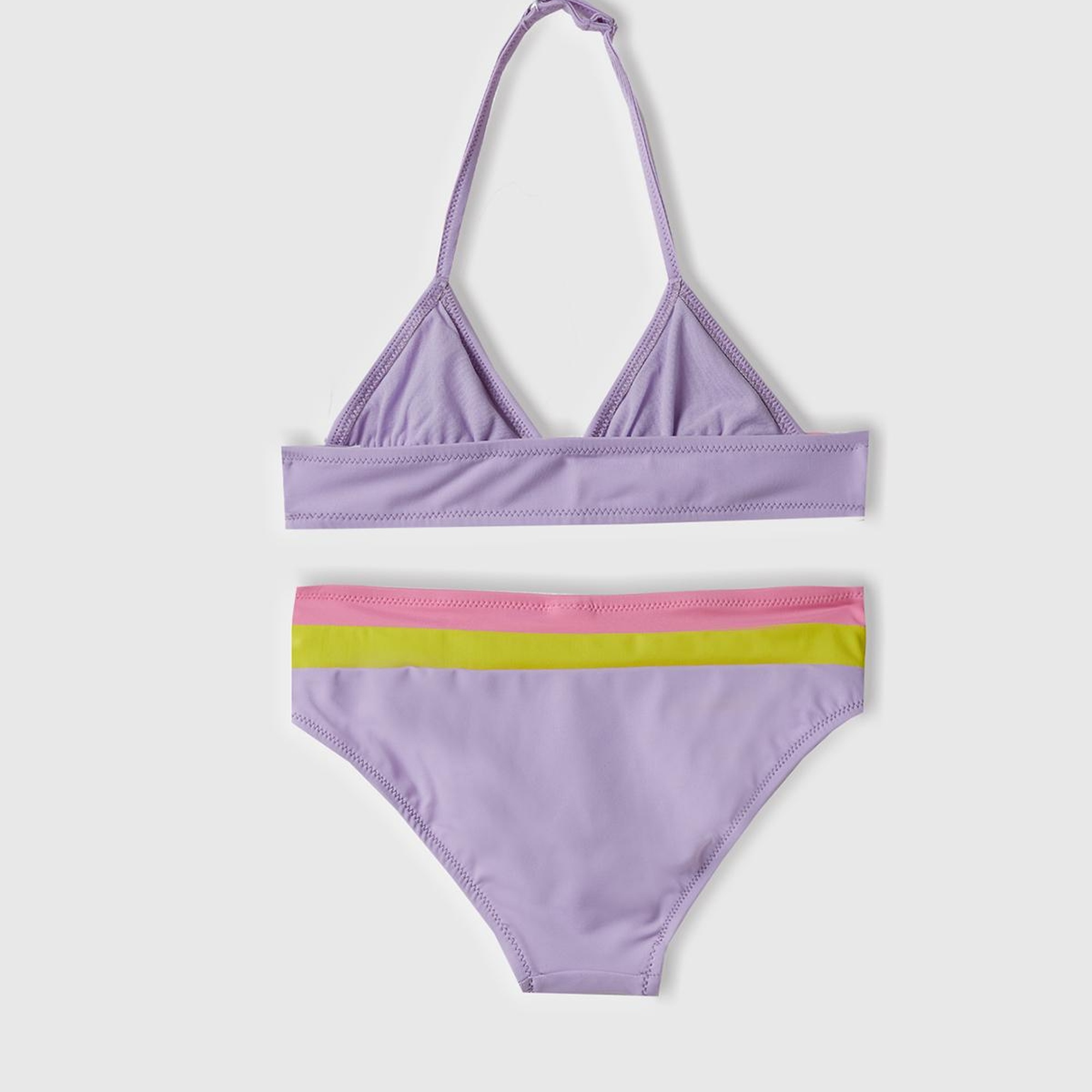 Kız Çocuk Lila Mix Renk Bloklu Üçgen Kesim Bikini Takımı