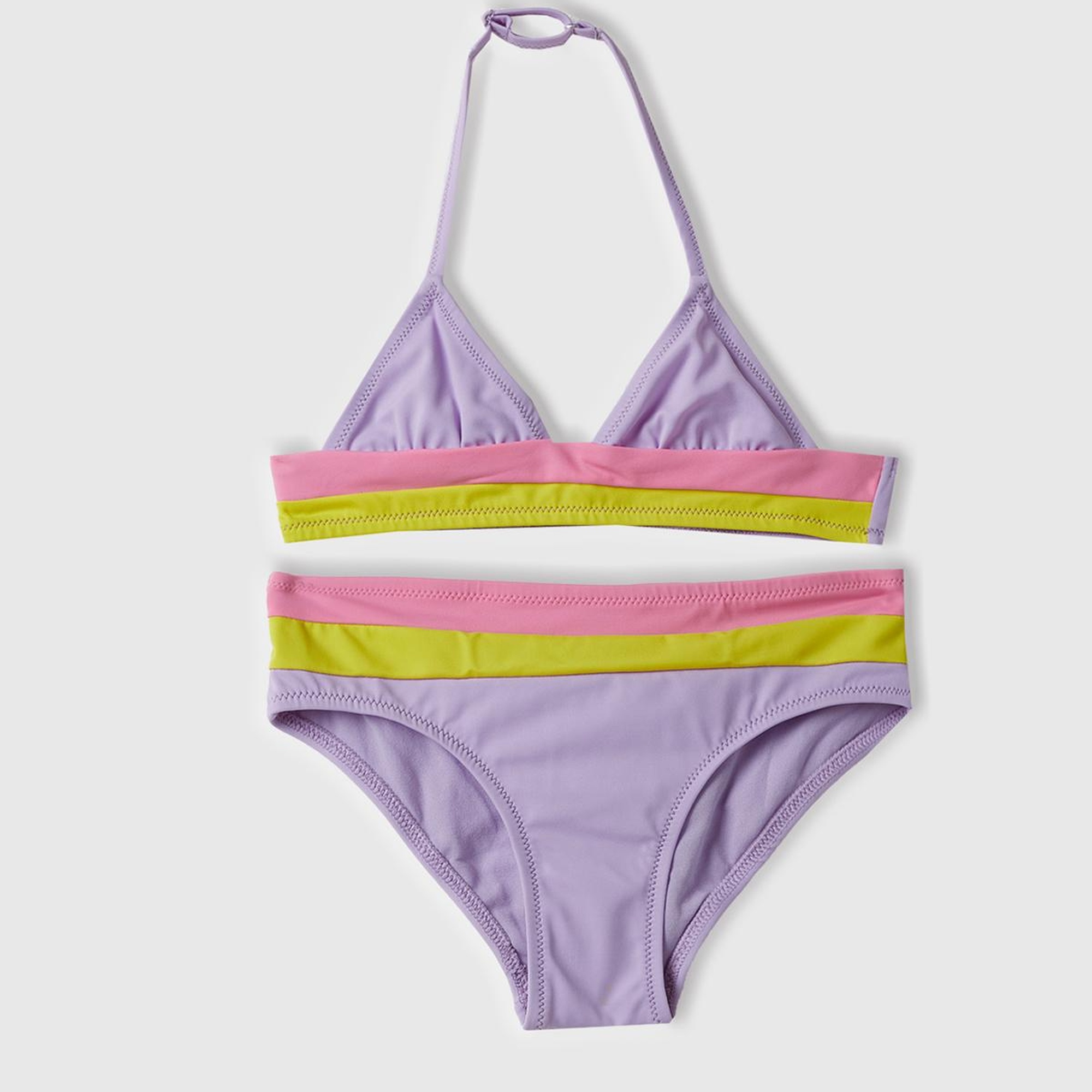 Kız Çocuk Lila Mix Renk Bloklu Üçgen Kesim Bikini Takımı