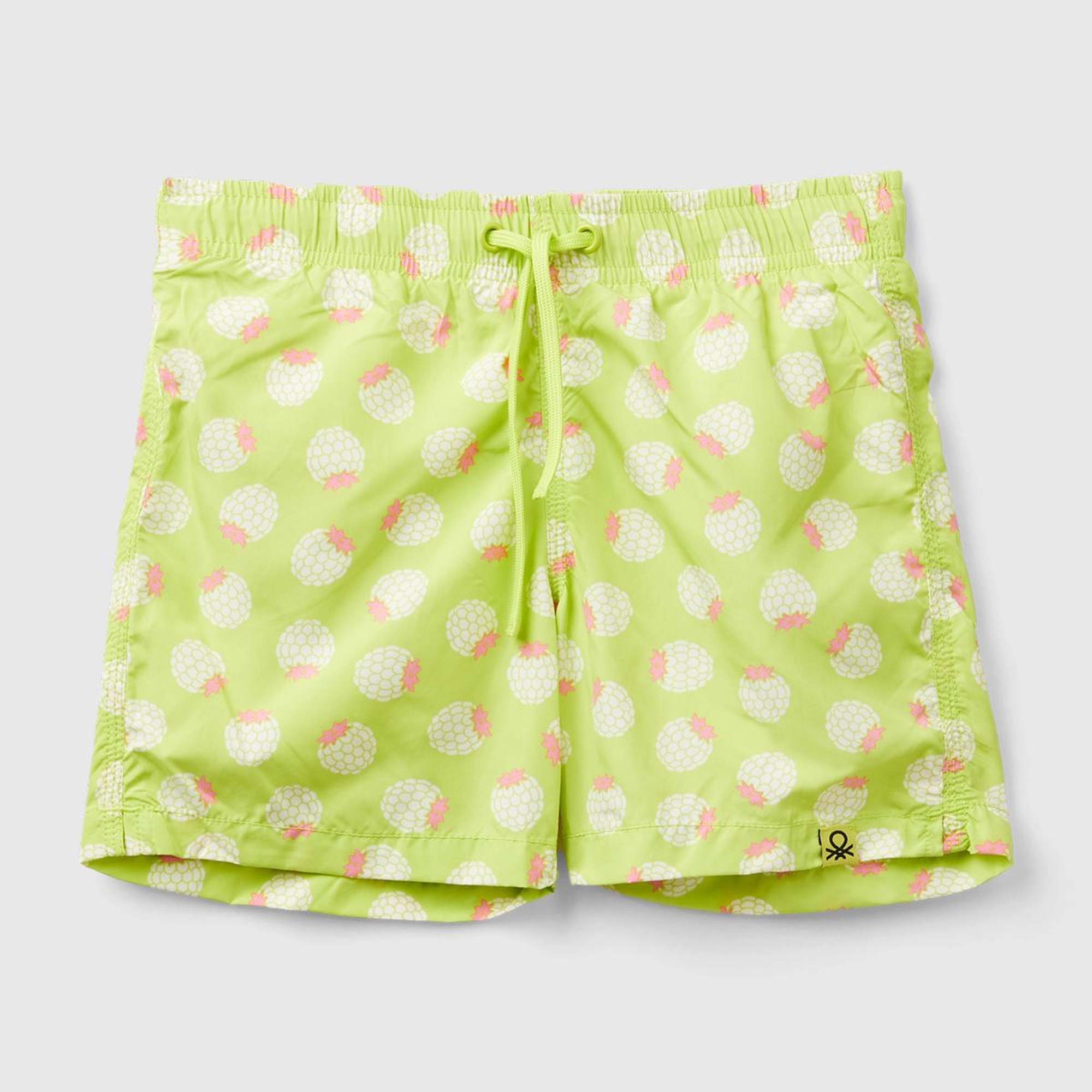 Erkek Çocuk Neon Yeşil Tamamı Desenli Cep Detaylı Beli Büzgülü Kısa Deniz Şortu