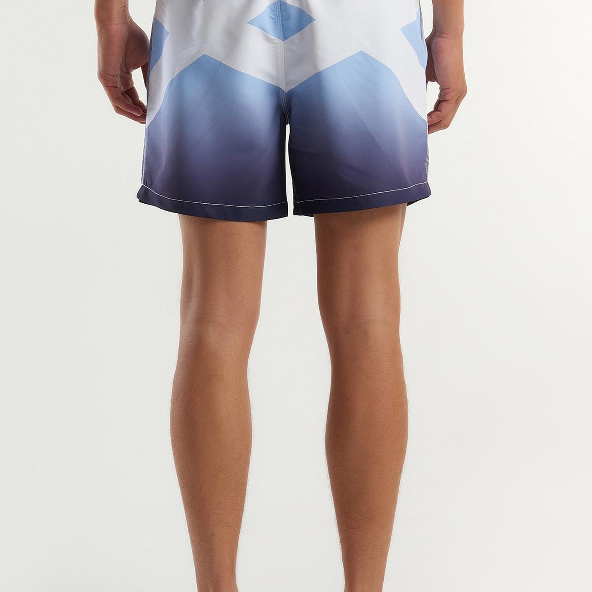 Erkek Mavi Mix Önü Logo Baskılı Beli Büzgülü Deniz Şortu