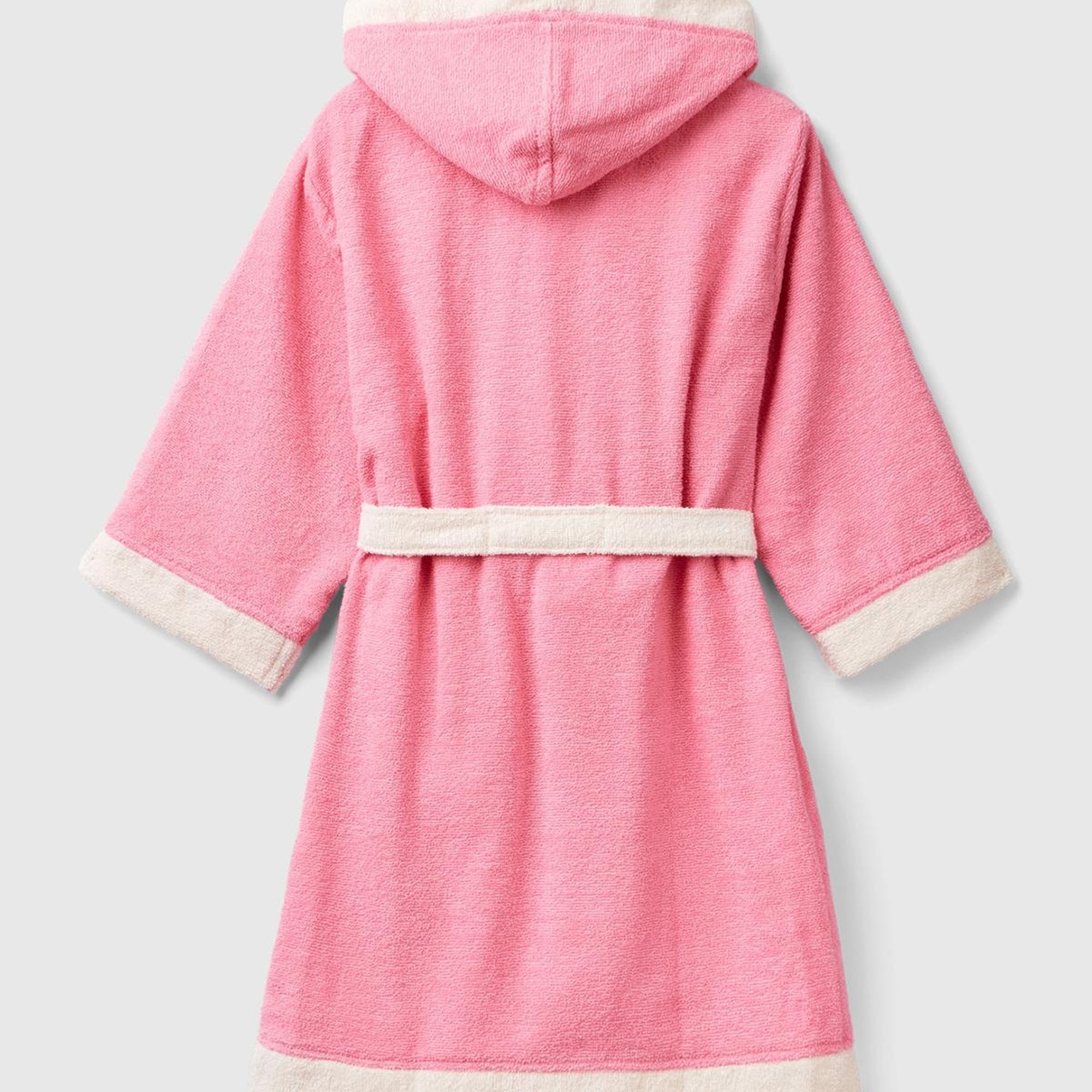 Erkek Çocuk Pembe Önü Logo İşlemeli Yama Cepli Beli Kemerli Bornoz