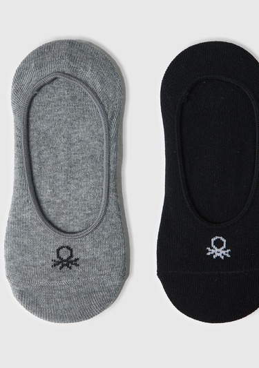  Erkek Çocuk Gri Mix Üstü Logo İşlemli 2'li Babet Çorap Seti